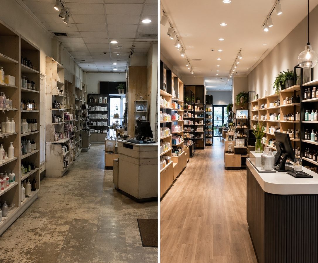 Interieur de magasin en cours de renovation dans le cadre d'un reseau d'enseignes