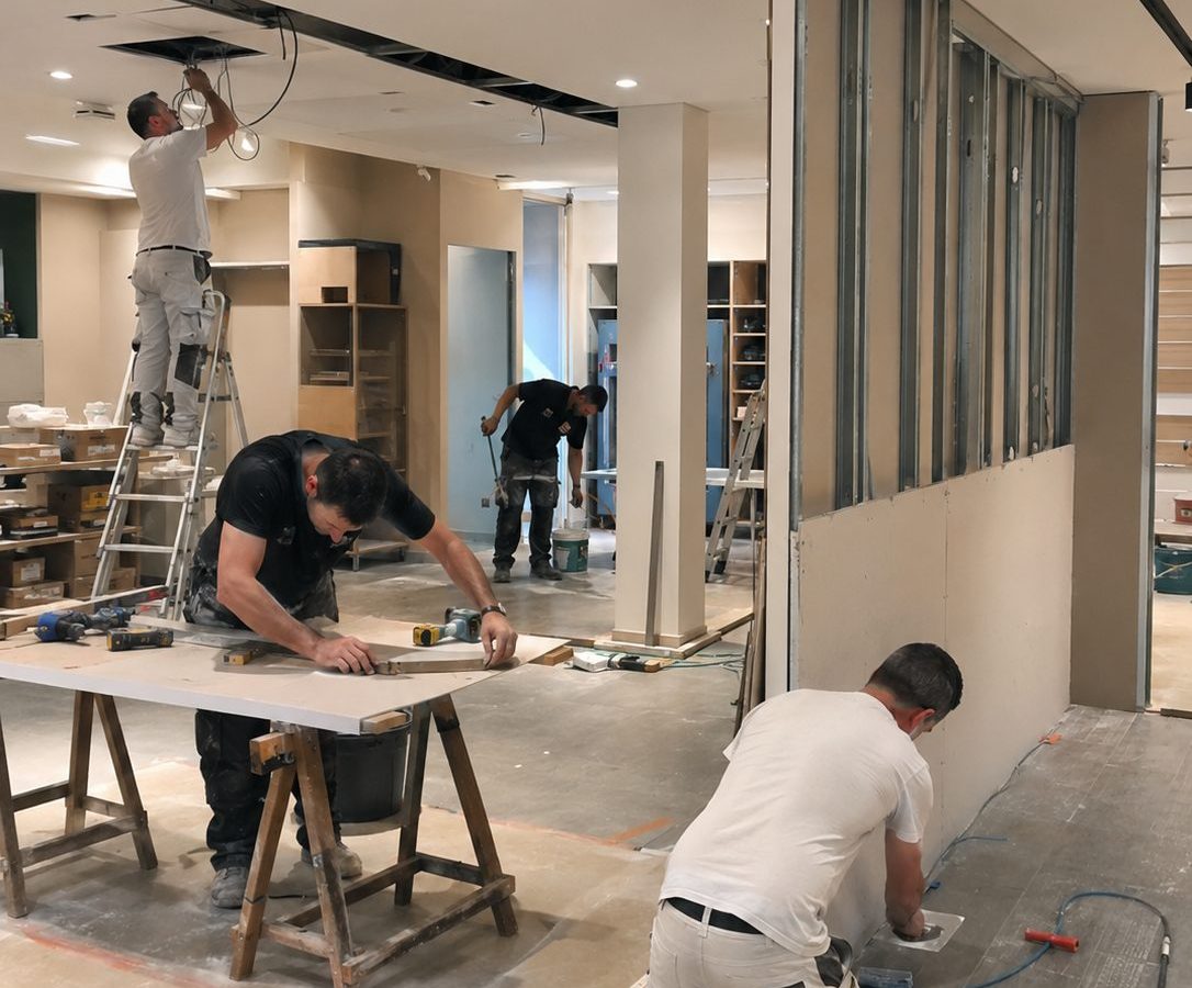 Ouvriers en intervention sur un chantier de travaux tous corps d'etat