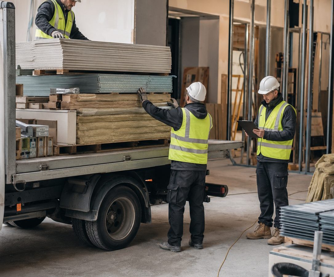 Livraison de materiaux de construction sur un chantier en cours