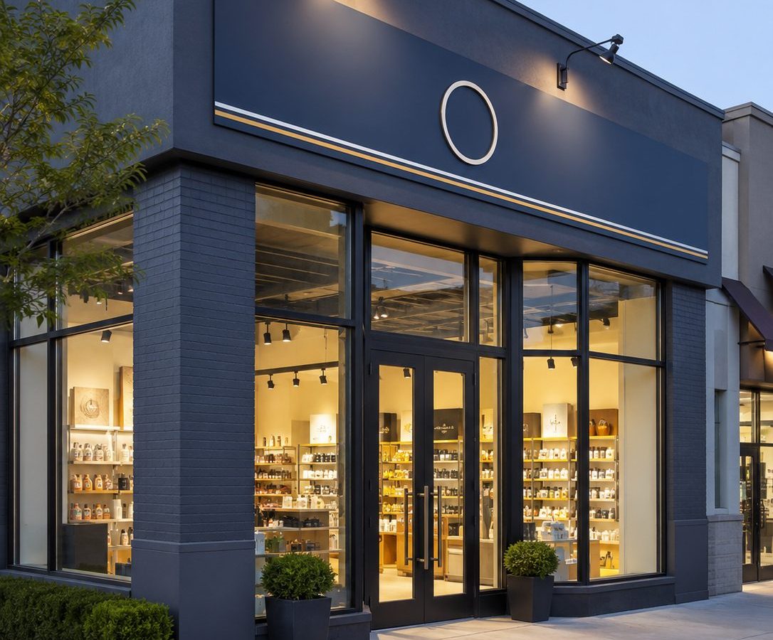 Facade d'un magasin franchise implante en centre commercial ou en pied d'immeuble