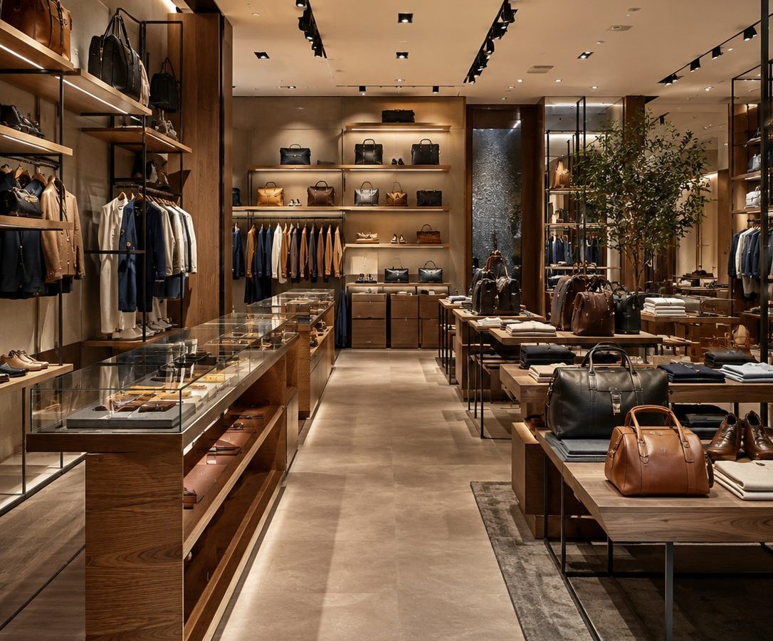 Interieur d'une boutique de retail entierement amenagee avec agencement et eclairage soignes